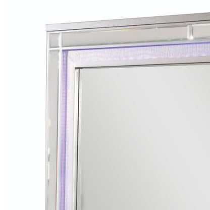50 Inch Contemporary Textured Mirror with LED, Silver - View 2
