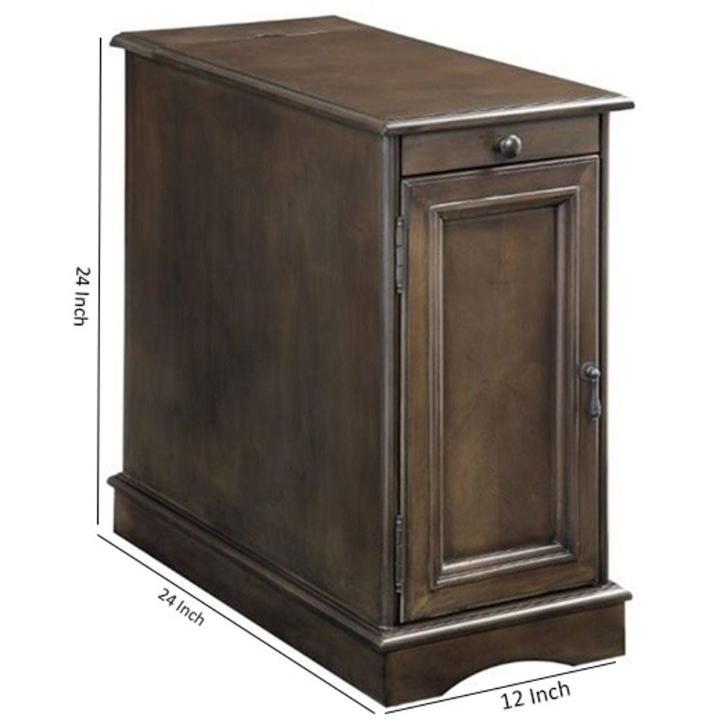1 Cabinet Wooden Side Table with Power Hub and Pull Out Tray, Brown - View 6