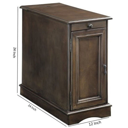1 Cabinet Wooden Side Table with Power Hub and Pull Out Tray, Brown - View 6