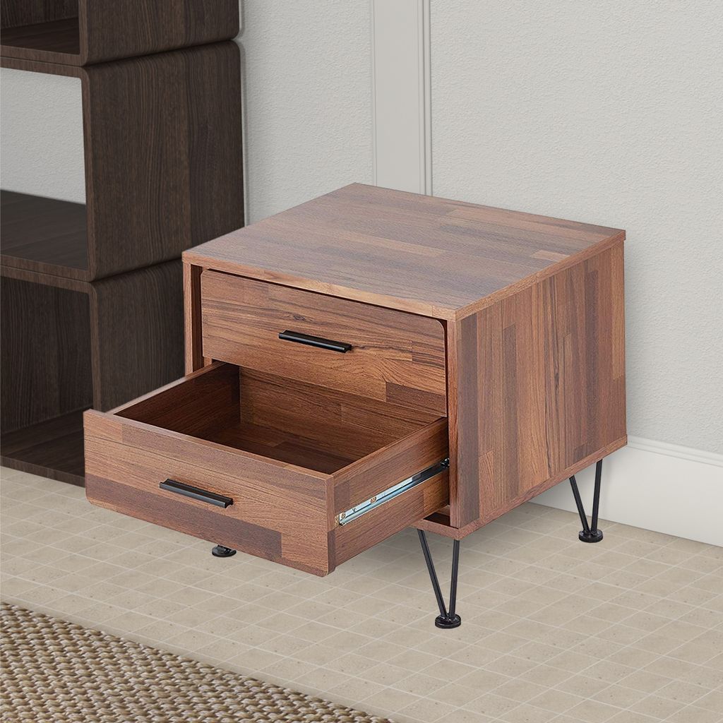 Contemporary 2 Drawers Wood Nightstand By Deoss, Brown - View 6