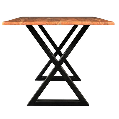 67 Inch Rectangular Dining Table with Crossed Black Metal Legs and Natural Brown Faux Live Edge Acac - View 3