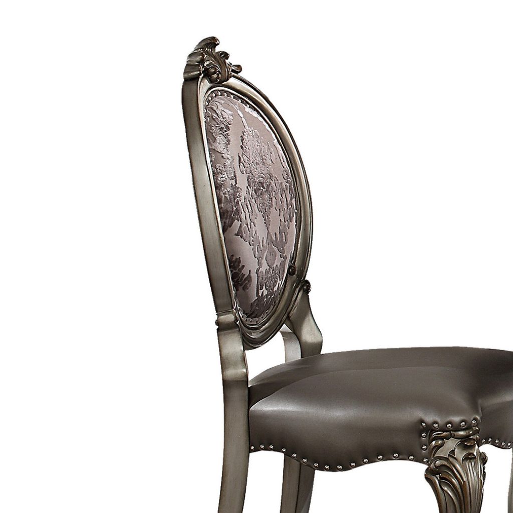Dining Chair, Vegan Leather, Cabriole Legs, Set of 2, Silver - View 3