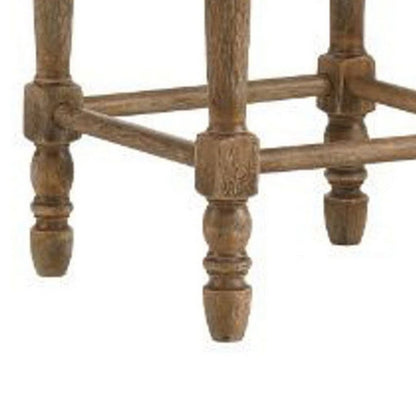 24 Inch Classic Wood Counter Height Stool, Upholstered, Set of 2, Gray - View 7
