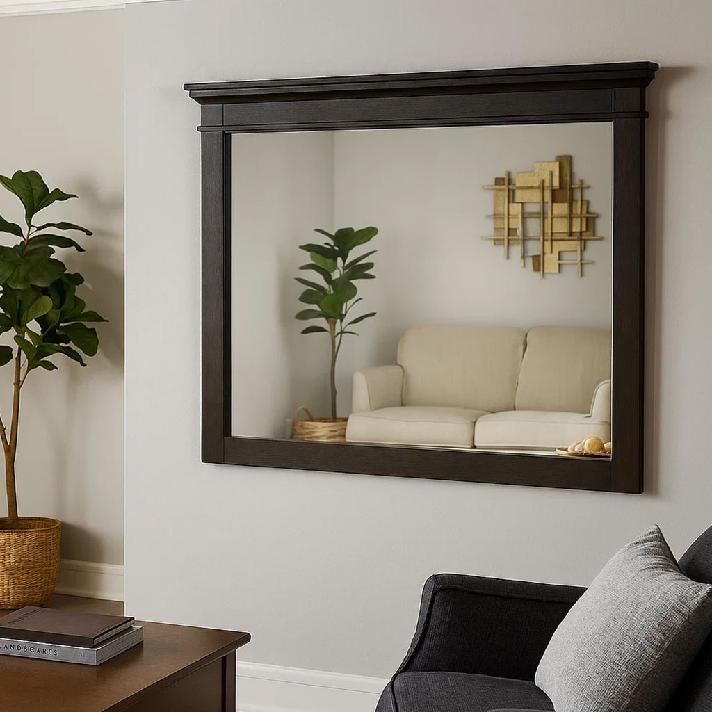35 x 42 Inch Rectangular Wood Frame Dresser Mirror, Molded, Charcoal Gray - View 7