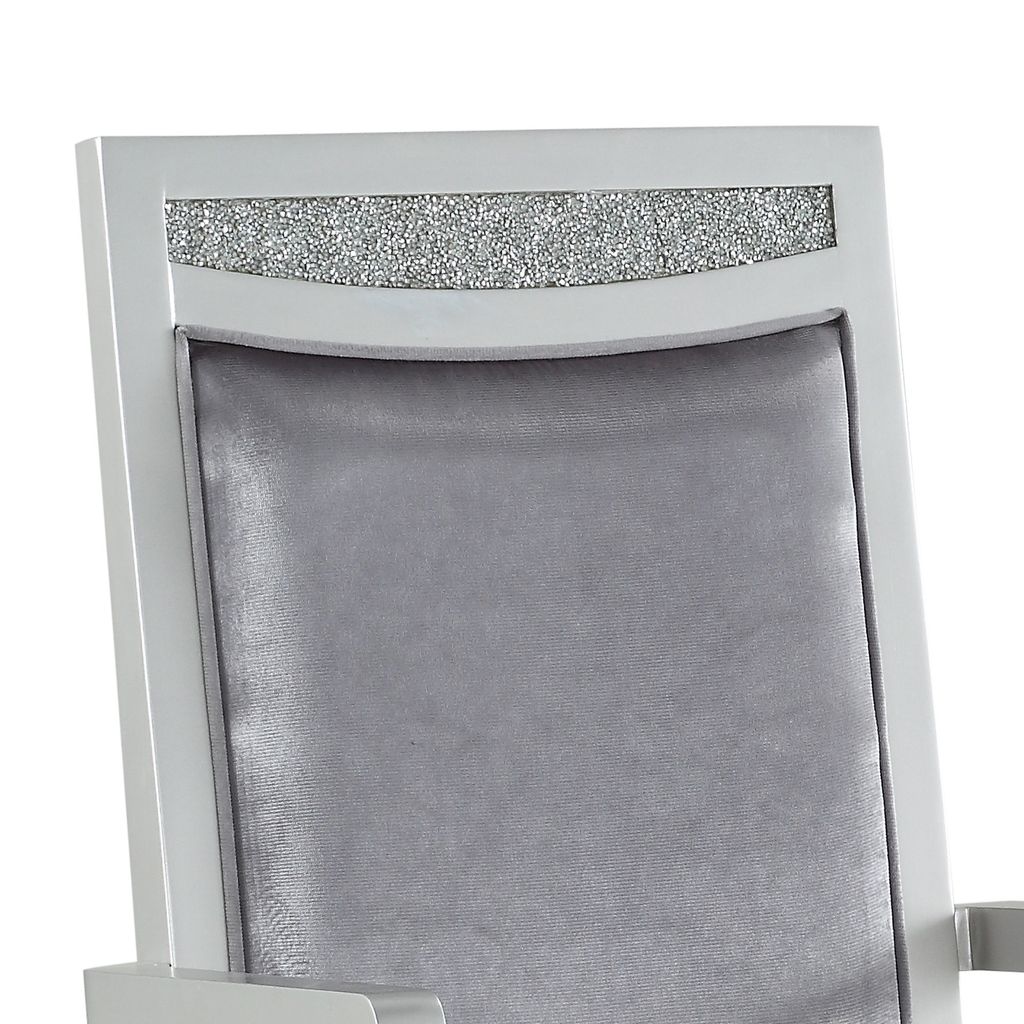 Crystal Inlaid Fabric Upholstered Wooden Arm Chair, Set of 2, Silver - View 3