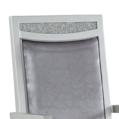 Crystal Inlaid Fabric Upholstered Wooden Arm Chair, Set of 2, Silver - View 3