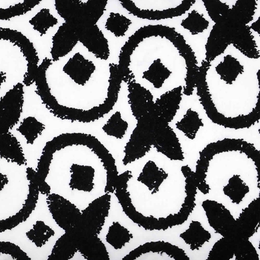 20 x 16 Inch Cotton Pillow with Geometric Embroidery, White and Black - View 2
