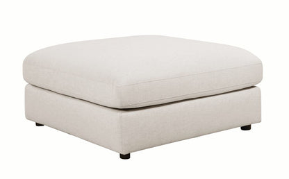 Fabric Upholstered Wooden Ottoman with Loose Cushion Seat and Small Feet, Beige