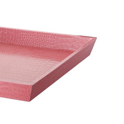 Wood and Leatherette Decorative Serving Tray with Raised Sides, Pink - View 3