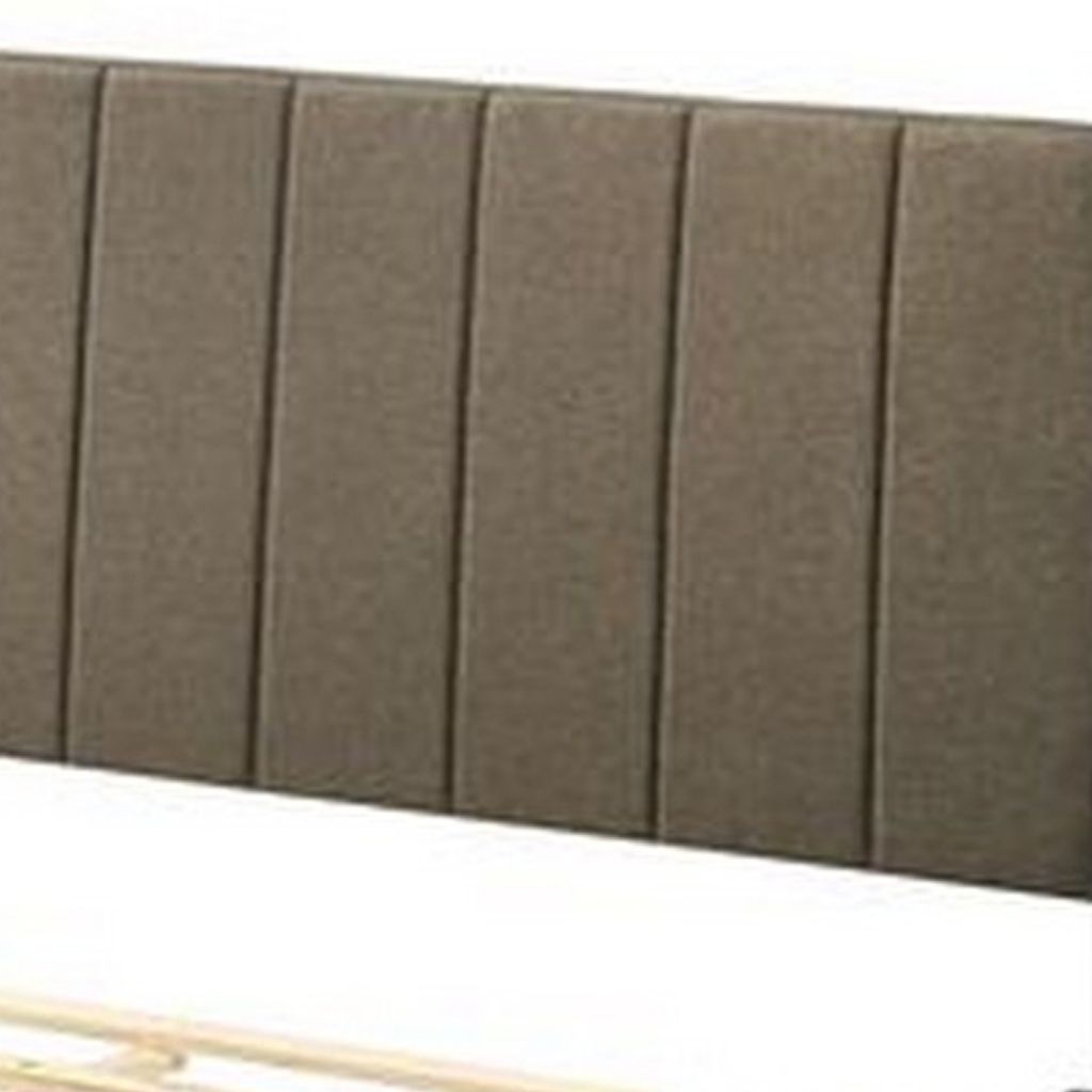 85 Inch Wood Queen Platform Bed, Channel Tufting, Taupe Brown Fabric - View 4