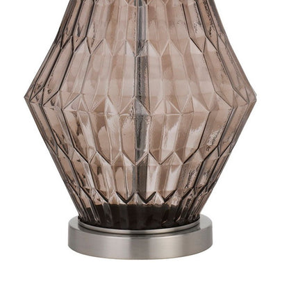 31 Inch Glass Table Lamp with Dimmer, Geometric Base, Brown - View 5