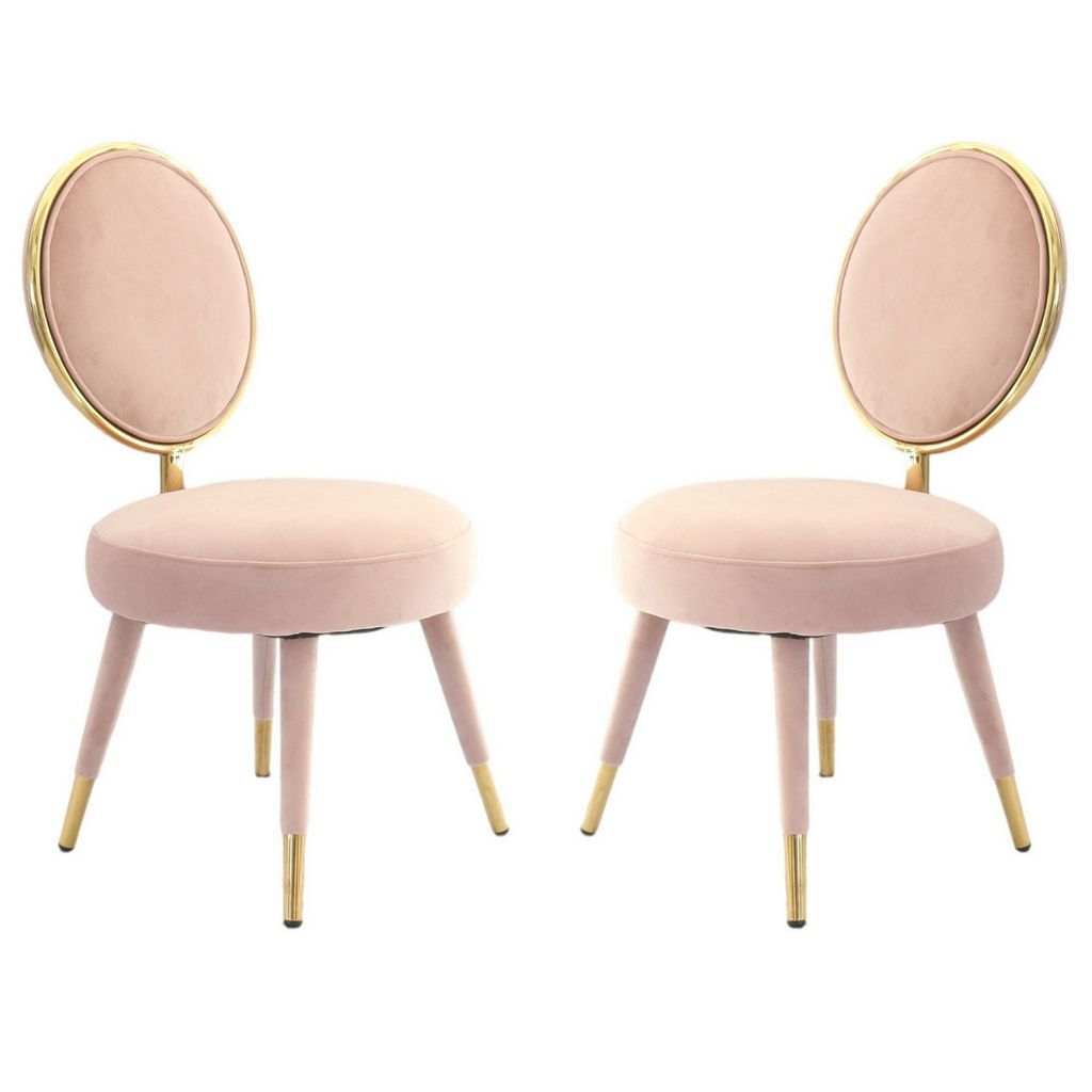 Cid 21 Inch Modern Glam Accent Chair, Round Backrest, Set of 2, Pink Velvet