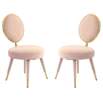 Cid 21 Inch Modern Glam Accent Chair, Round Backrest, Set of 2, Pink Velvet