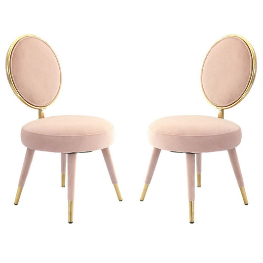 Cid 21 Inch Modern Glam Accent Chair, Round Backrest, Set of 2, Pink Velvet