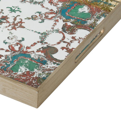Miki 20 Inch Square Decorative Tray, Artisan Mirrored Damask Pattern, Gold - View 4