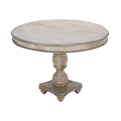 42 Inch Handcrafted Mango Wood Dining Table, Pedestal Base, Round Molded Top, Washed White, Gray - View 2
