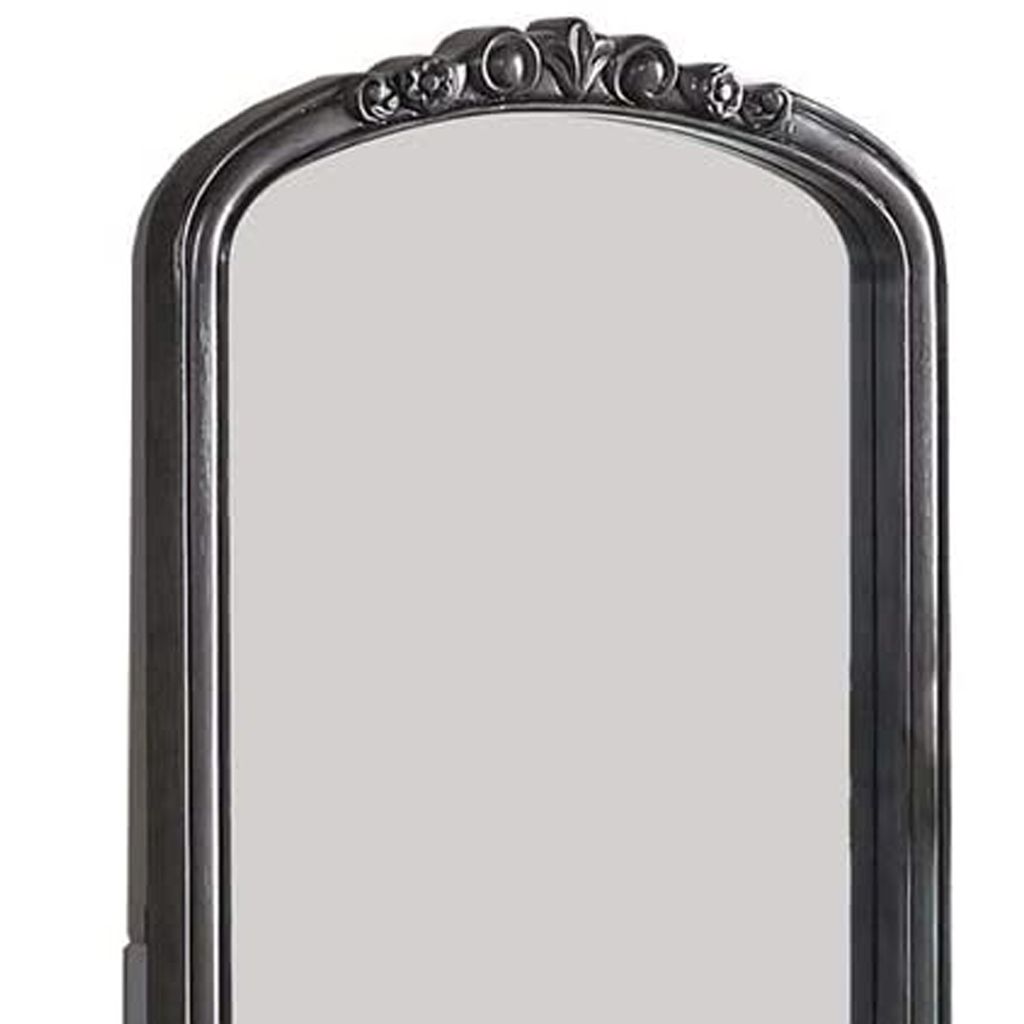 3 Piece Vanity Set with Carved Mirror and Turned Legs, Gray - View 3