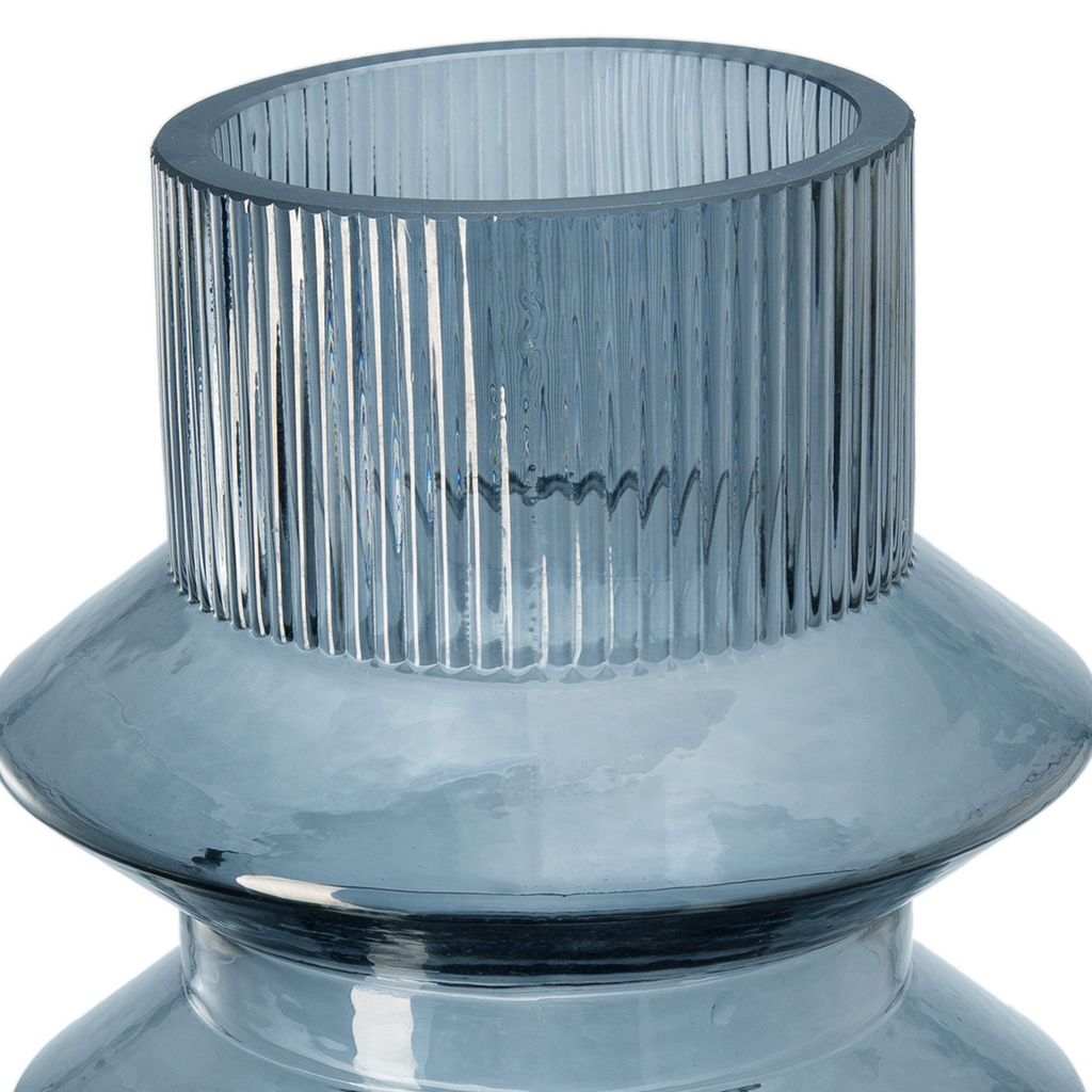 Rae Set of 2 Glass Vases, Tall Round Cylinders, Smokey Blue, Clear Finish - View 3
