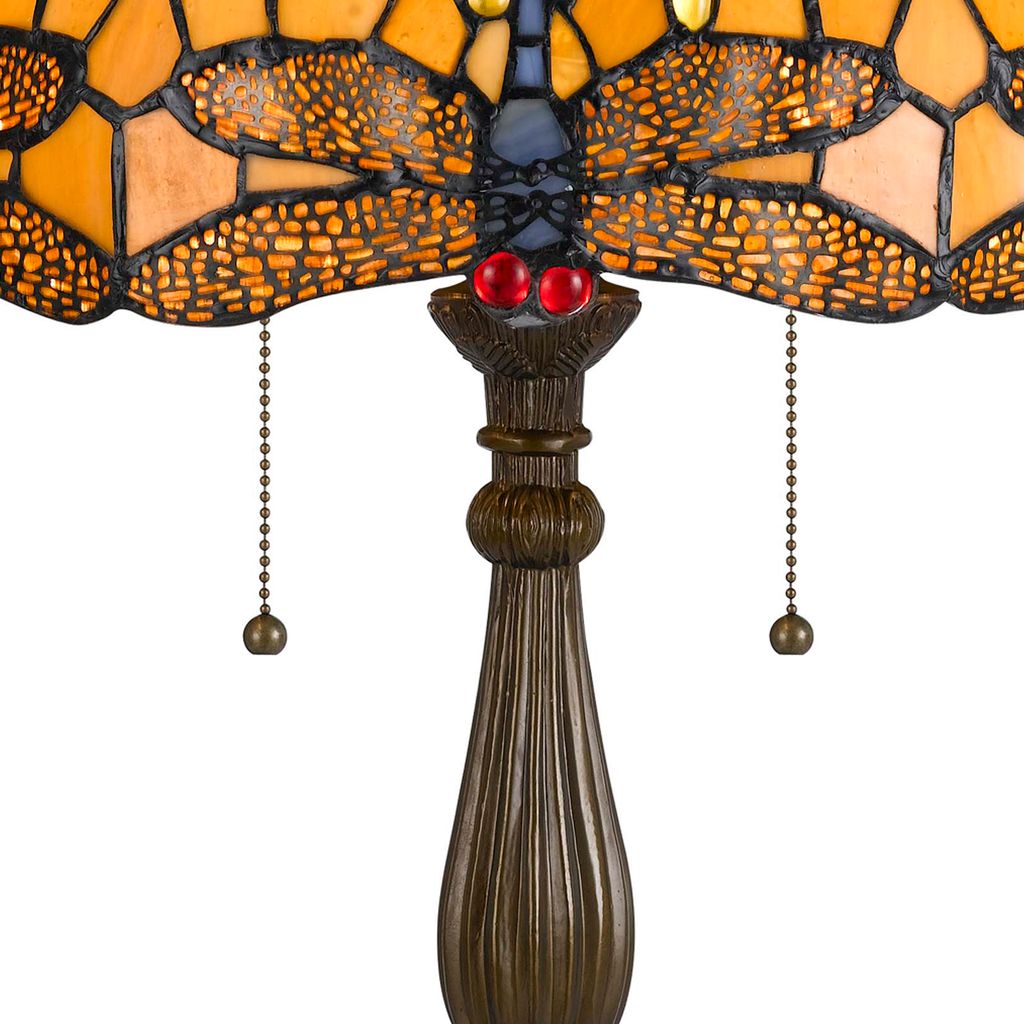 2 Bulb Tiffany Table Lamp with Dragonfly Design Shade, Multicolor - View 3