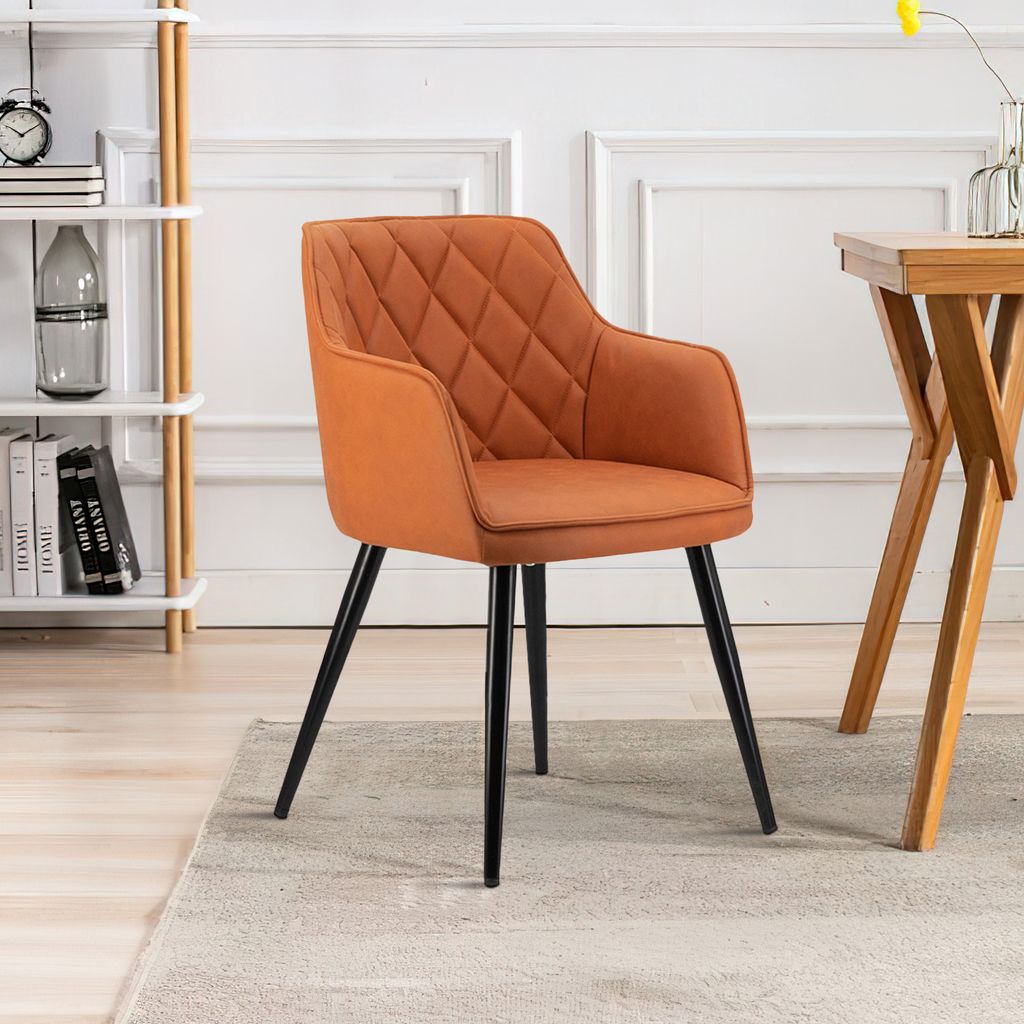 Erin 24 Inch Curved Dining Chair, Orange Fabric, Diamond Pattern Tufting - View 7