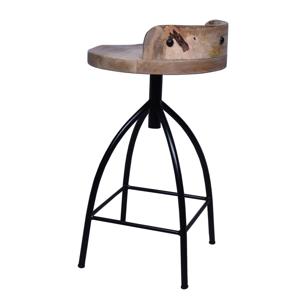 Pia 25-31 Inch Industrial Style Counter Height Stool with Adjustable Swivel Seat, Brown, Black - View 6