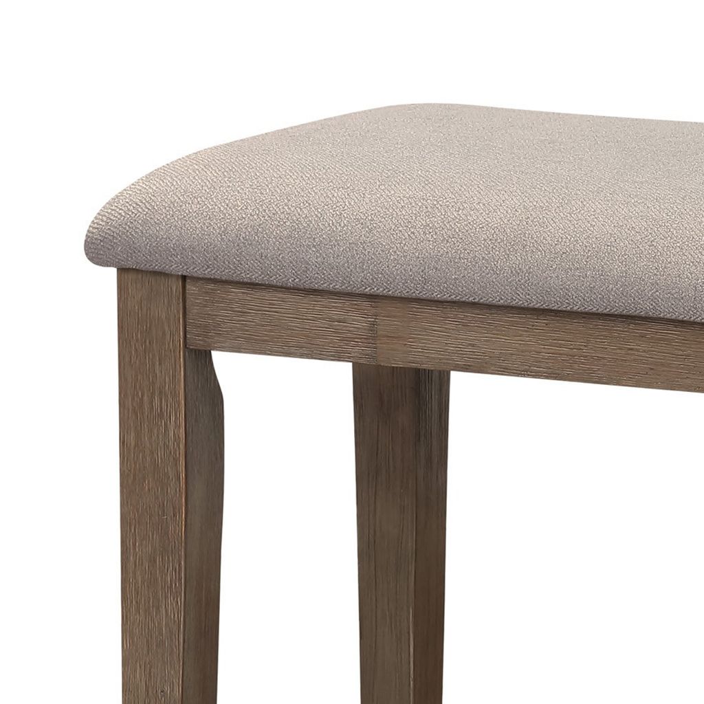 Rectangular Style Wooden Bench with Fabric Upholstered Seat,Brown and Beige - View 3