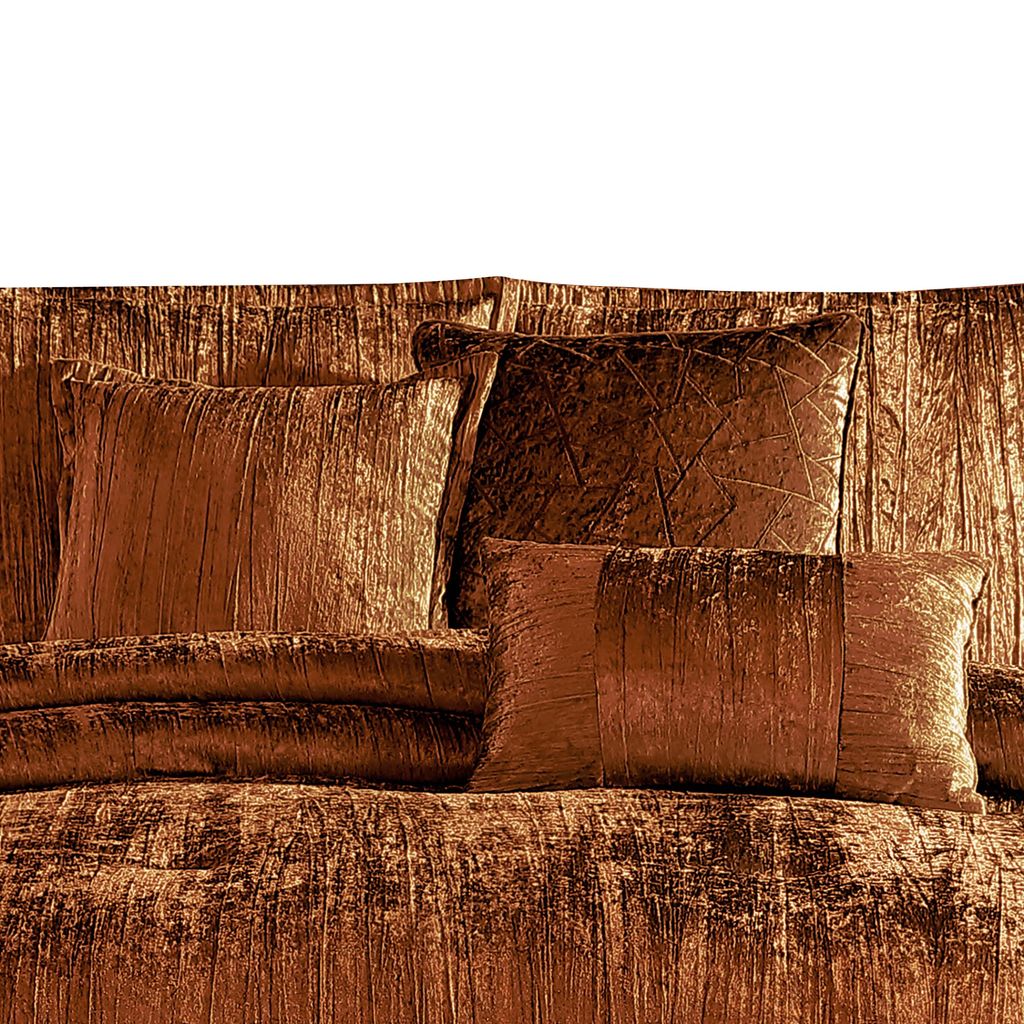 Jay 7 Piece Queen Comforter Set, Polyester Velvet, Deluxe Texture Copper - View 2