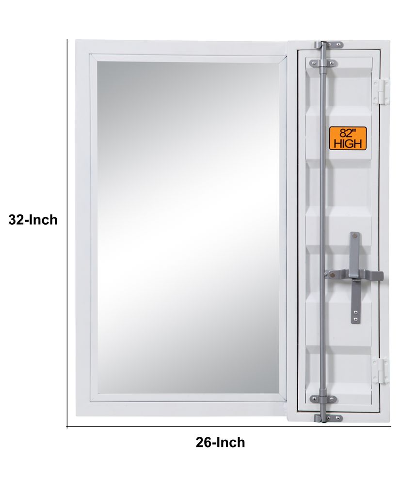 Industrial Style Metal Vanity Mirror with Recessed Door Storage, White - View 5