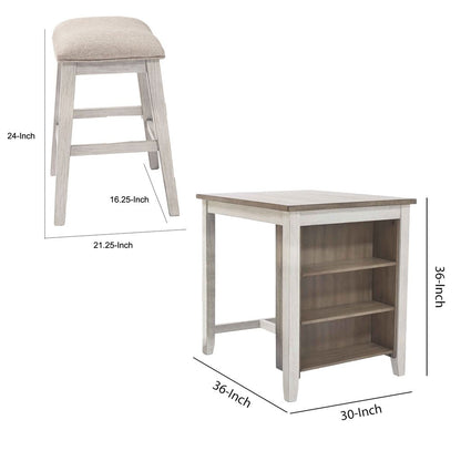 3 Piece Counter Height Table and Barstool Set, Antique White and Brown - View 6