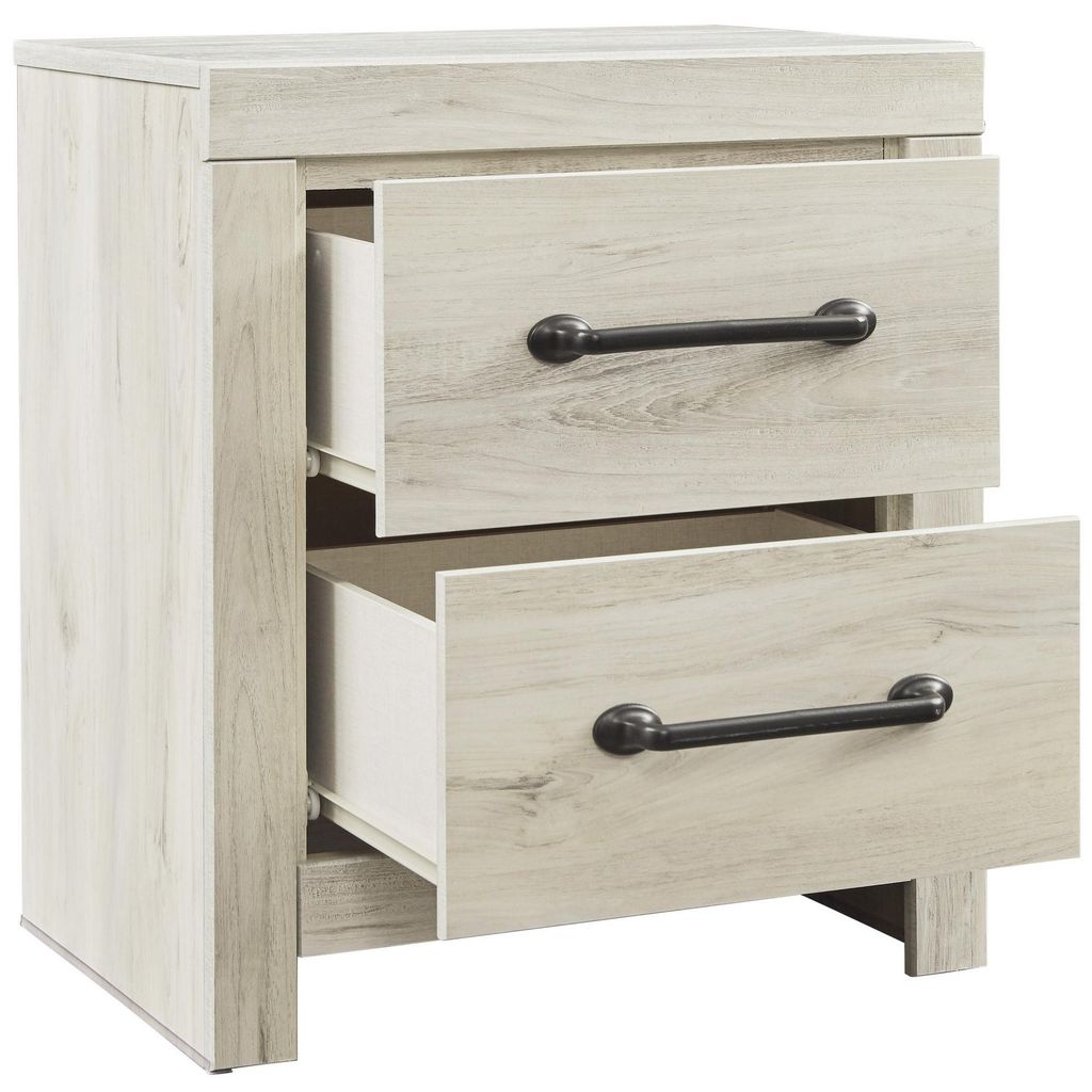 Transitional Wooden Two Drawer Setup Nightstand with Bar Handles, White - View 4