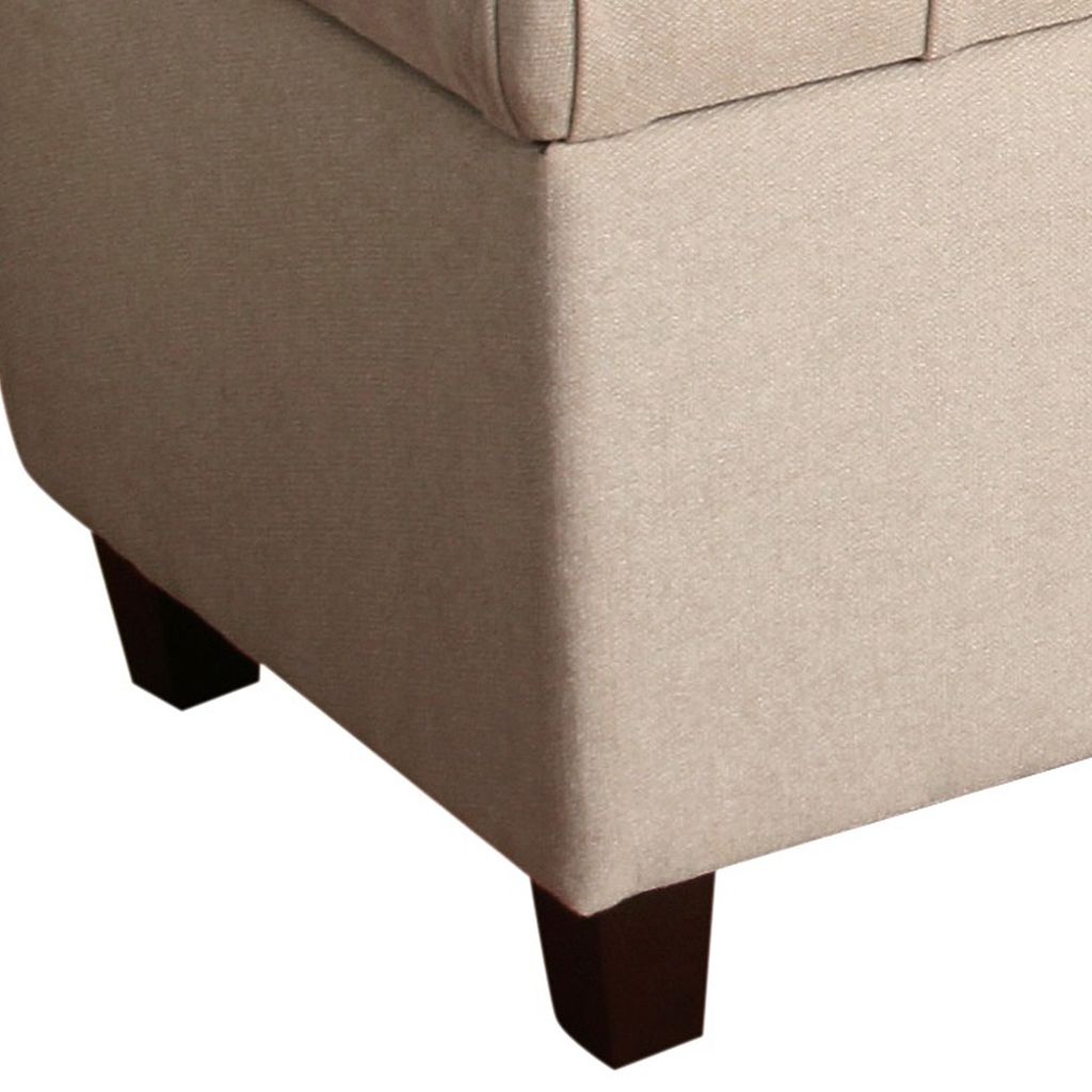 Fabric Upholstered Button Tufted Wooden Bench With Hinged Storage, Cream and Brown - View 3