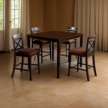 5 Piece Wooden Counter Height Table with Crossback Chairs, Espresso Brown - View 7