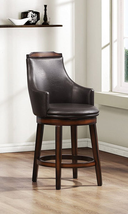Wood & Leather Counter Height Chair with Swivel Mechanism, Brown & Black, Set of 2 - View 2
