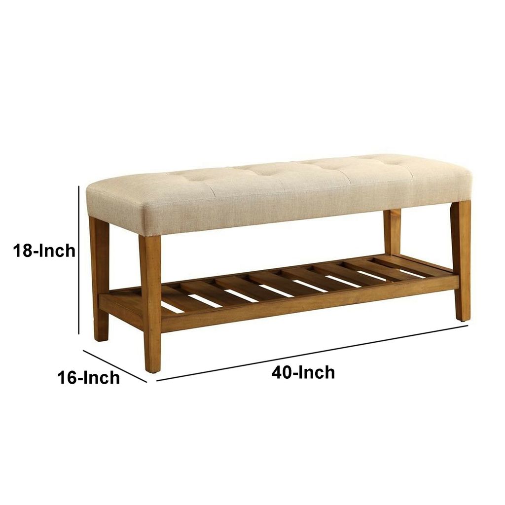 Wooden Bench, Beige & Oak - View 5