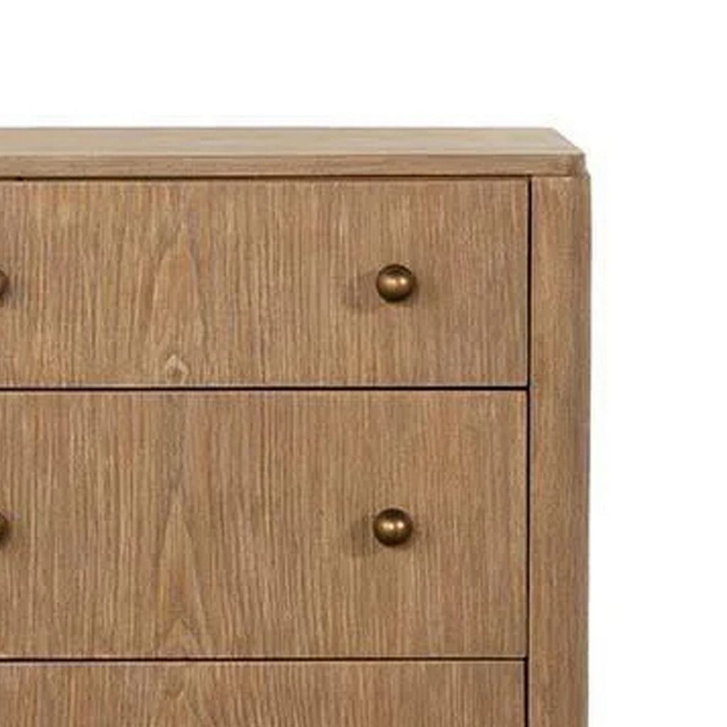 Hiz 29 Inch 3 Drawer Nightstand with Dual USB Ports, Brass Legs, Brown - View 3