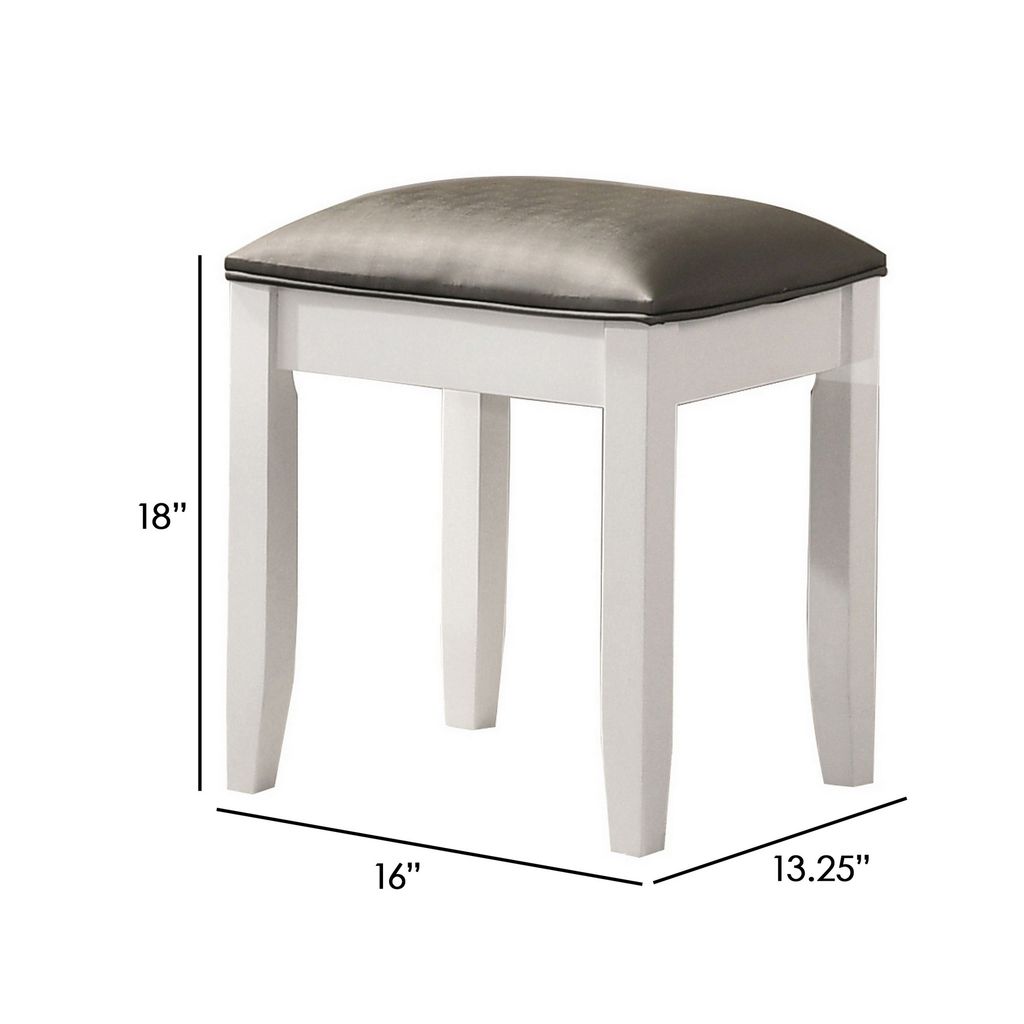 Felicity 16 Inch Upholstered Vanity Stool, Padded Seat, Glossy White - View 5