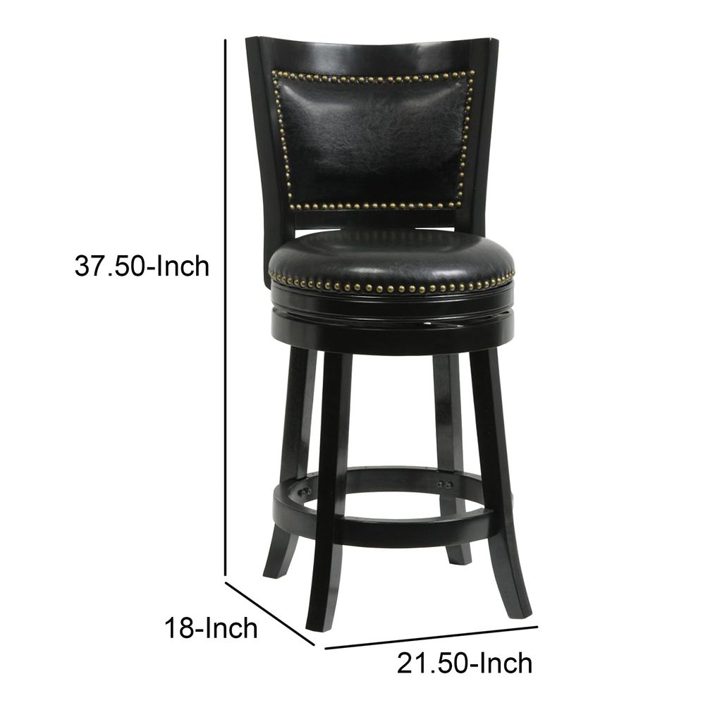 Nailhead Trim Round Leatherette Counter Stool with Flared Legs, Black - View 5