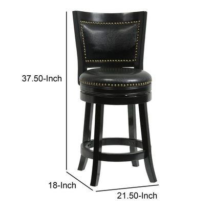 Nailhead Trim Round Leatherette Counter Stool with Flared Legs, Black - View 5