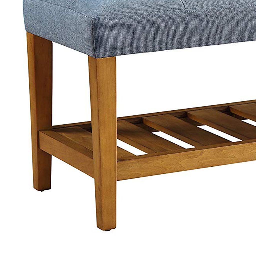 Wooden Bench, Blue & Oak - View 4