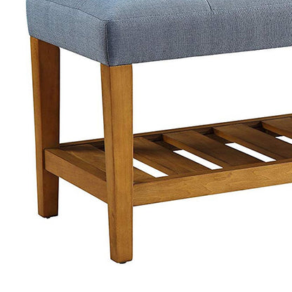 Wooden Bench, Blue & Oak - View 4