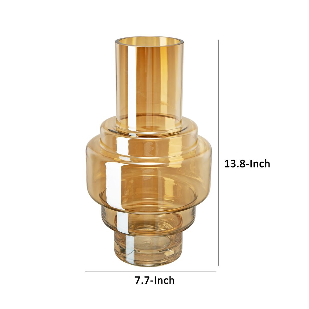 Alma 14 Inch Modern Vase, Geometric Design, Amber Luster Glass Frame - View 5