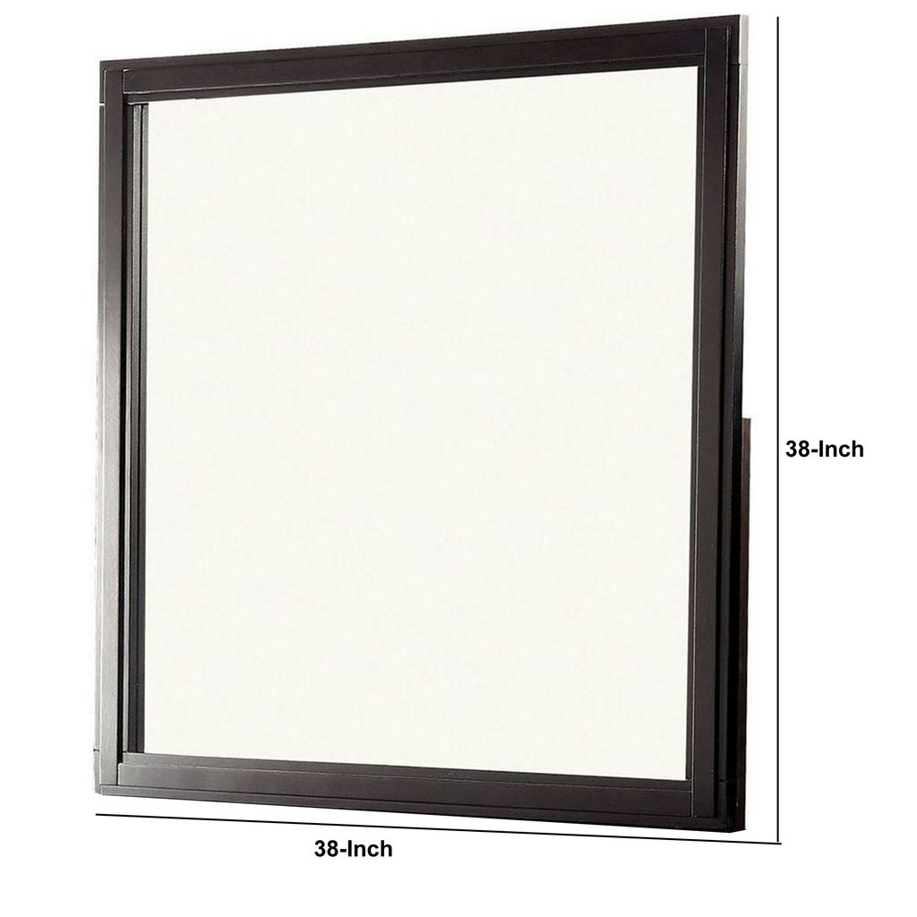 38 Transitional Style Square Wooden Frame Mirror, Espresso - View 6