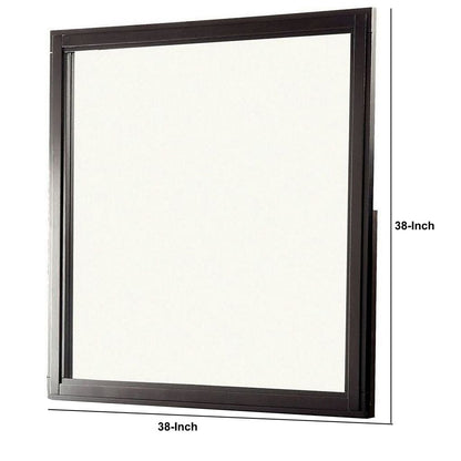 38 Transitional Style Square Wooden Frame Mirror, Espresso - View 6