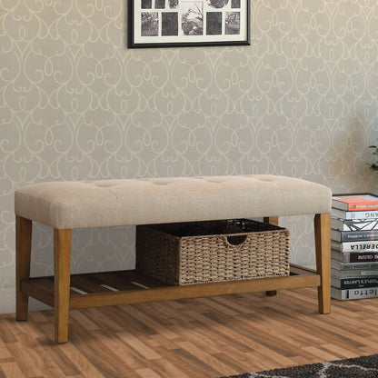 Wooden Bench, Beige & Oak - View 7