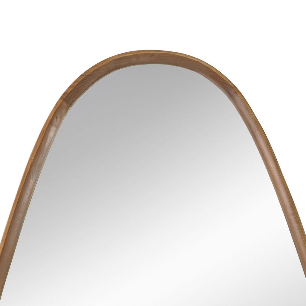 Roe 37 Inch Accent Wall Mirror, Brown Curved Pine Wood Frame, Minimalistic - View 2