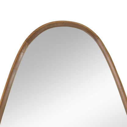 Roe 37 Inch Accent Wall Mirror, Brown Curved Pine Wood Frame, Minimalistic - View 2