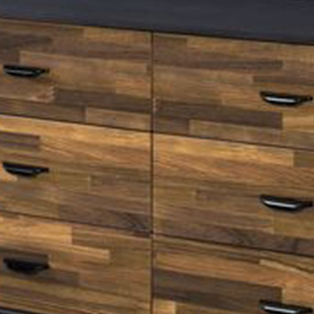 Dresser with 6 Drawers and Butcher Block Pattern, Brown and Gray - View 5
