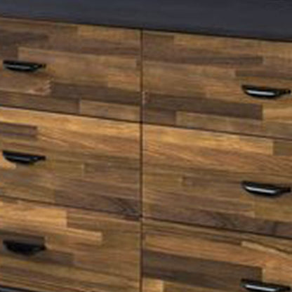 Dresser with 6 Drawers and Butcher Block Pattern, Brown and Gray - View 5