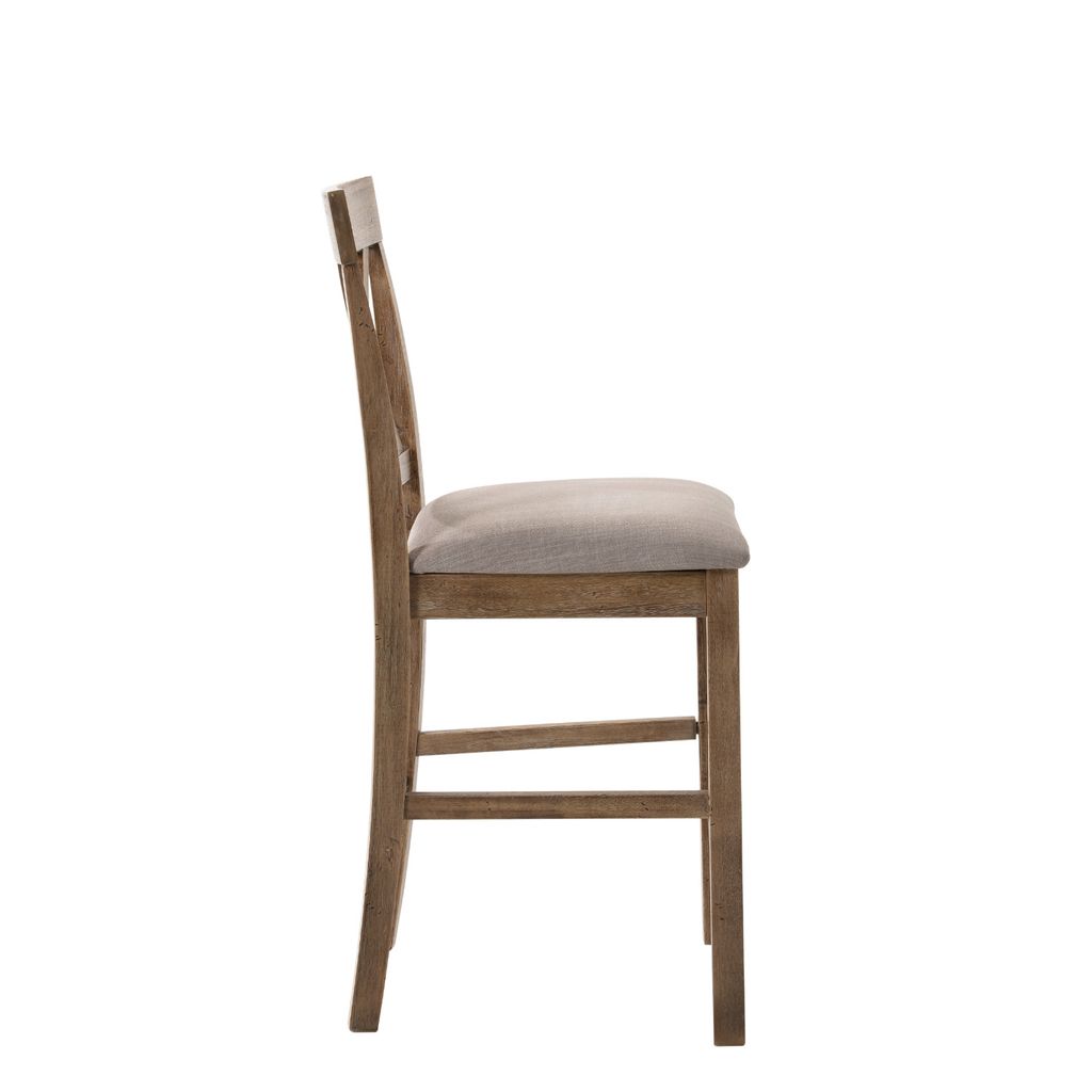 Fabric Upholstered Wooden Counter Height Chair,Set of 2,Brown and Gray - View 5