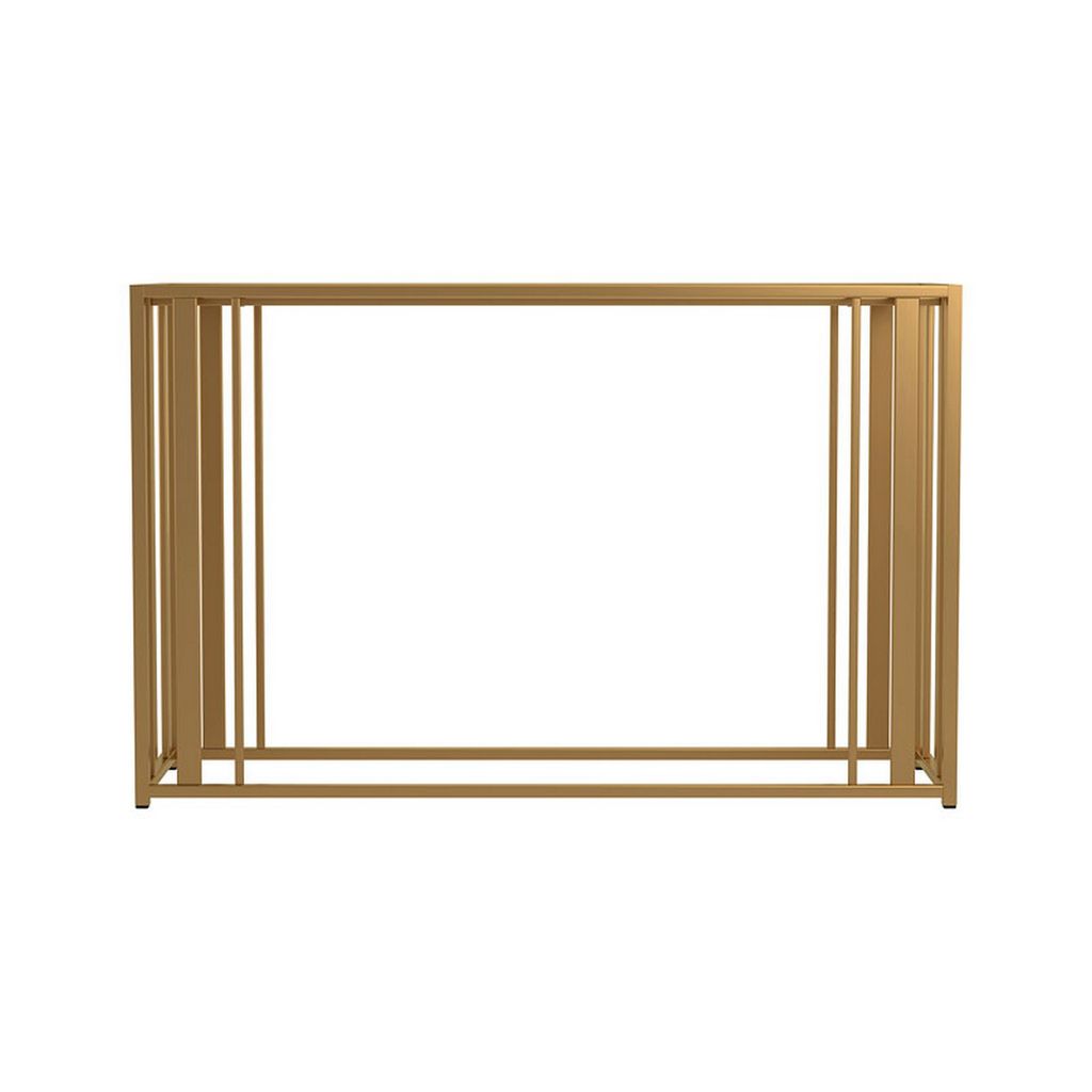 Glass Top Sofa Table with Metal Tubular Base, Brass - View 3